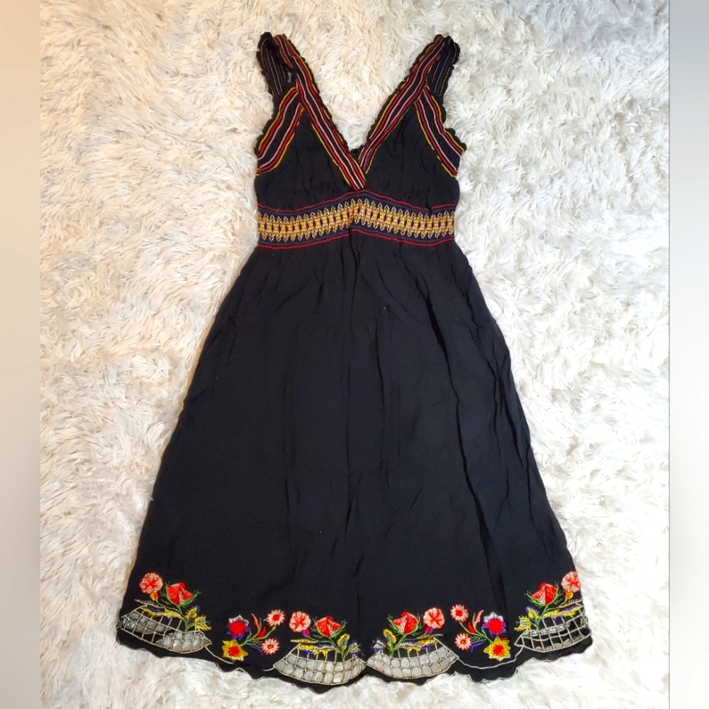 Black Dress with Colorful Accents & Flowers